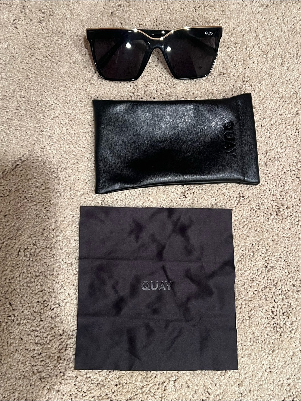Quay Australia Black Square Shape Black & Gold Level Up Sunglasses with Case - Picture 7 of 8